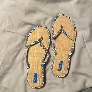 Vera Bradley Straw/Rattan Flip Flops - Blue - Size 9/10